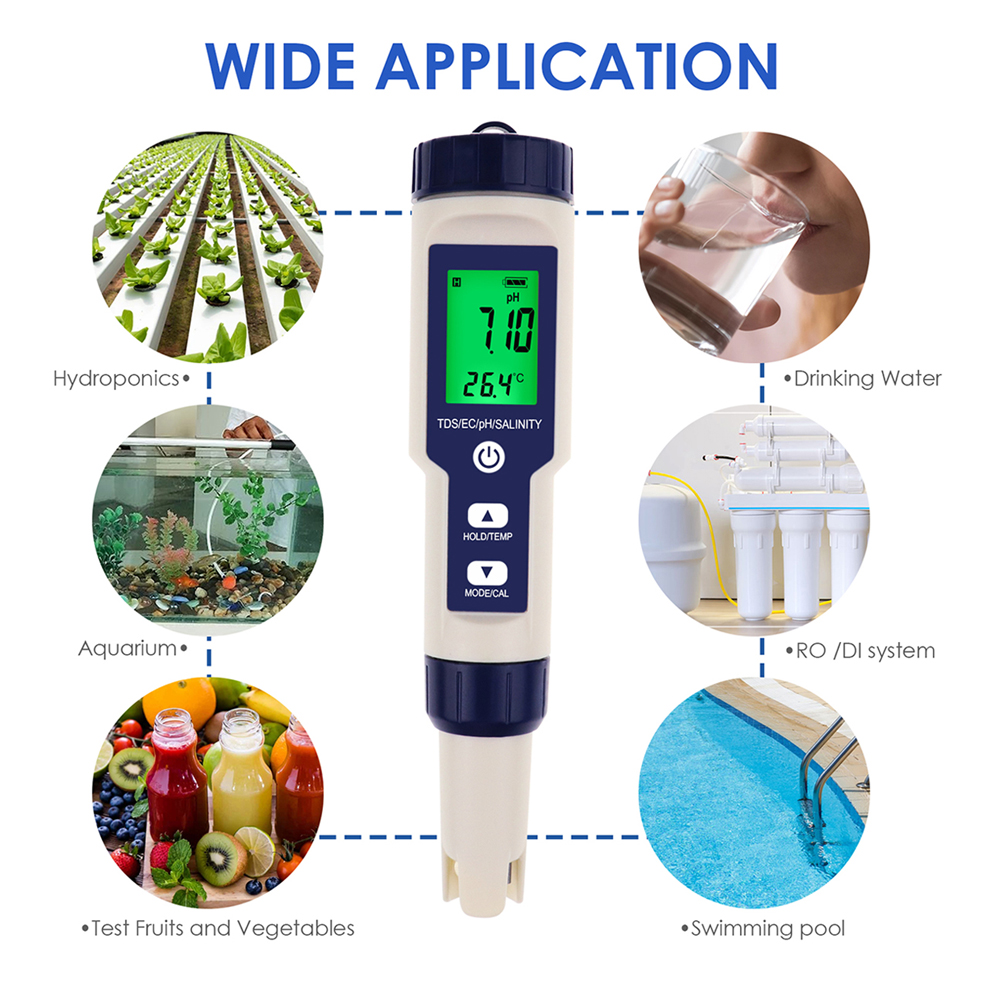 5 IN 1 PH Suhu TDS EC Salinita - Ph Meter Digital Water Tester ulasan dan harga