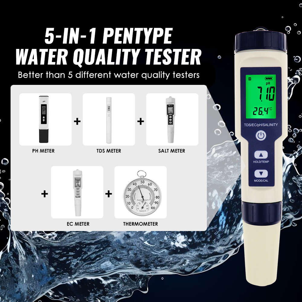 5 IN 1 PH Suhu TDS EC Salinita - Ph Meter Digital Water Tester ulasan dan harga